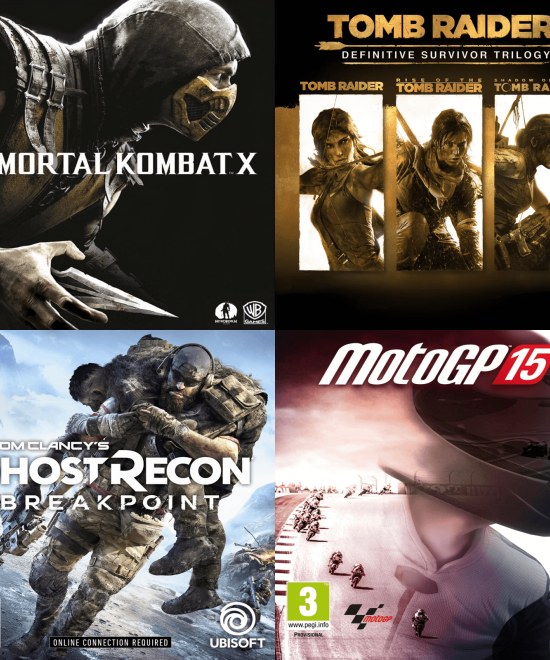 DIGITAL PS GAMES BUNDLE PS4 (SHADOW OF TR+ MK X + RISE OF TR + GHOST RECON BREAKPOINT + MOTOGP 15 + TOMB RAIDER)